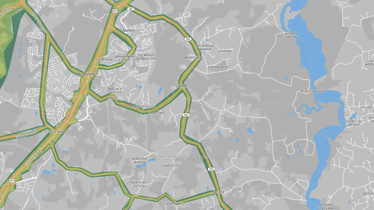 Croom, MD Map of Noise Levels in Croom