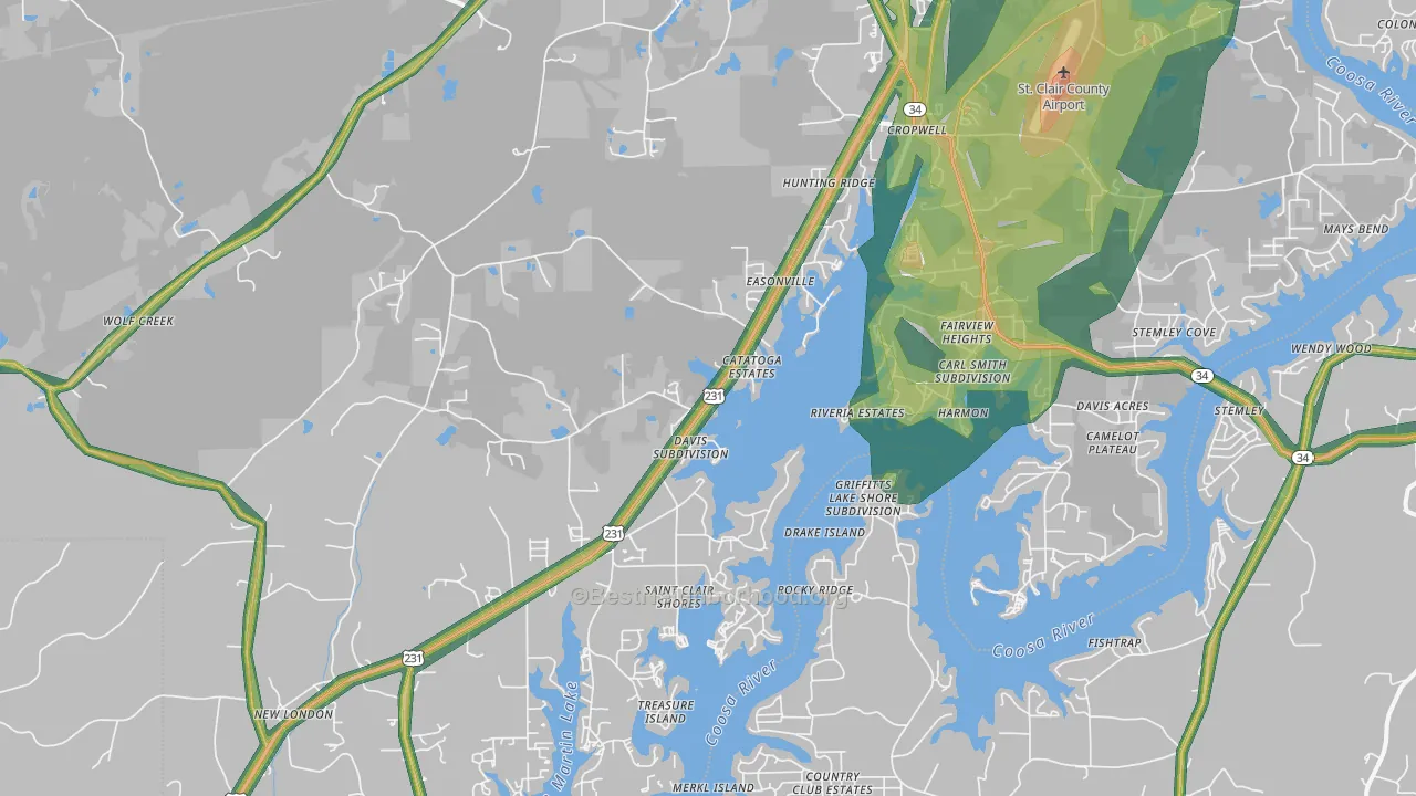 Cropwell, AL Map of Noise Levels in Cropwell