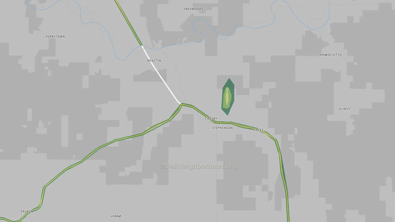 Crosby, MS Map of Noise Levels in Crosby
