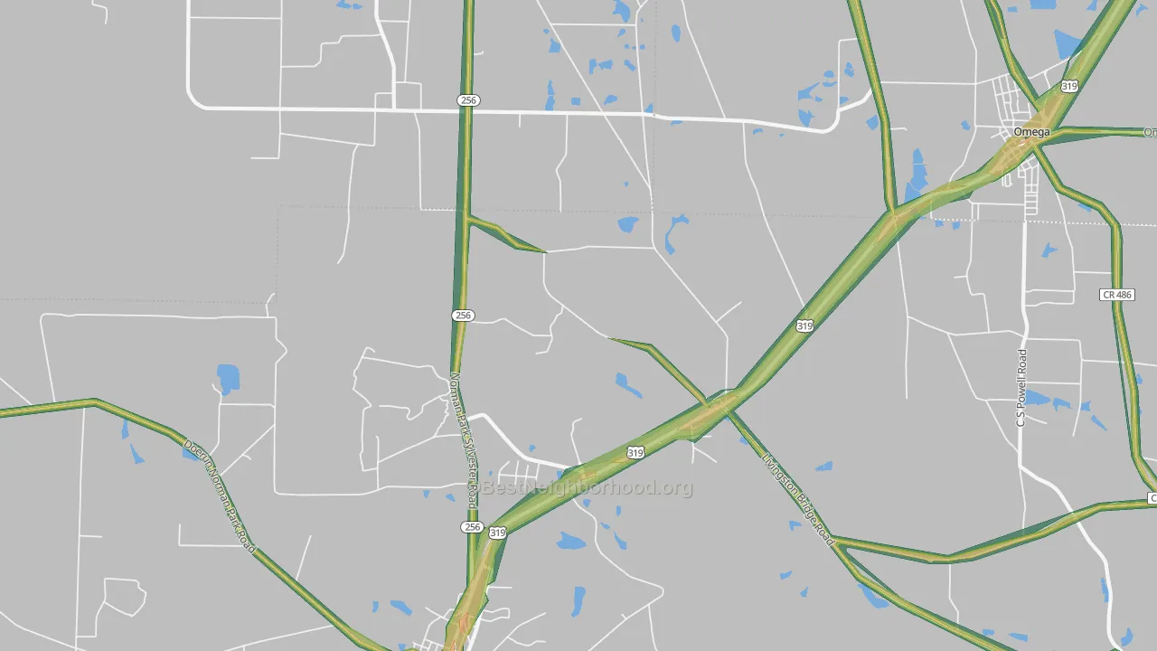Crosland, GA Map of Noise Levels in Crosland
