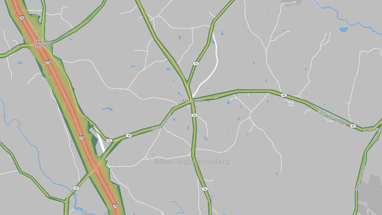 Cross Anchor, SC Map of Noise Levels in Cross Anchor