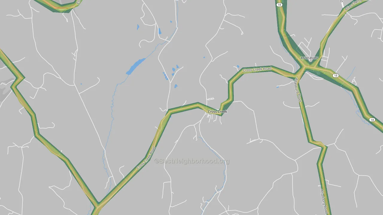 Cross Creek, PA Map of Noise Levels in Cross Creek