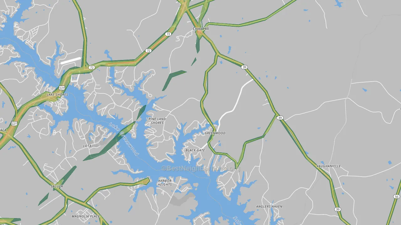 Cross Hill, SC Map of Noise Levels in Cross Hill