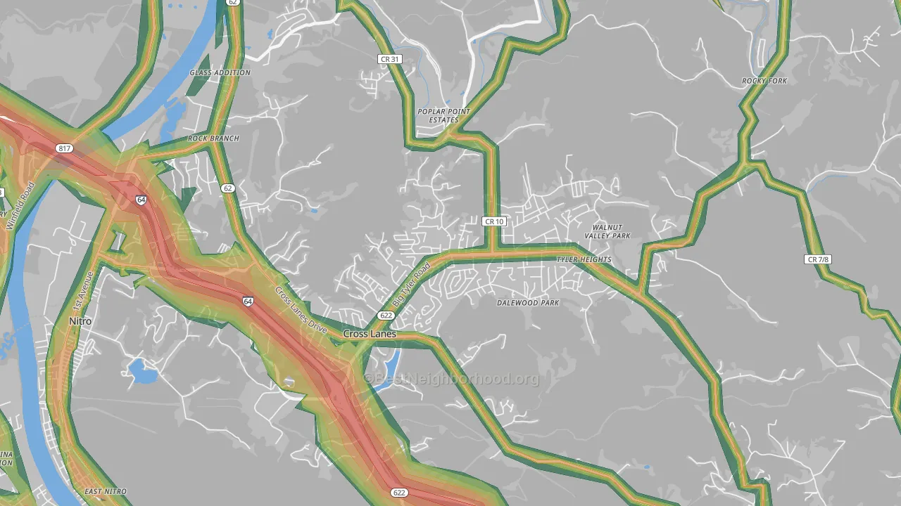 Cross Lanes, WV Map of Noise Levels in Cross Lanes