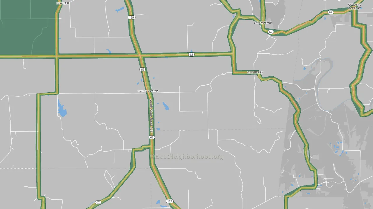 Cross Plains, IN Map of Noise Levels in Cross Plains