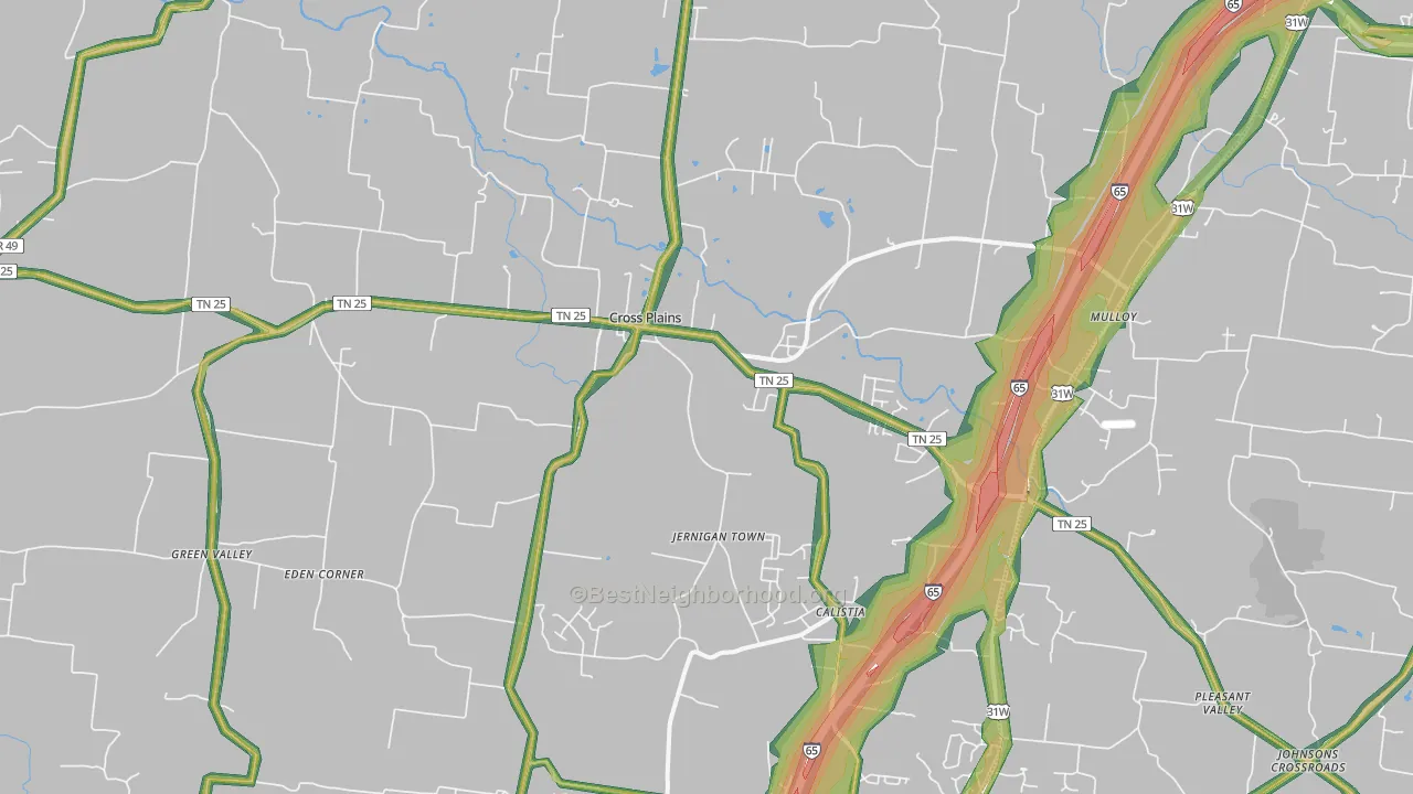 Cross Plains, TN Map of Noise Levels in Cross Plains