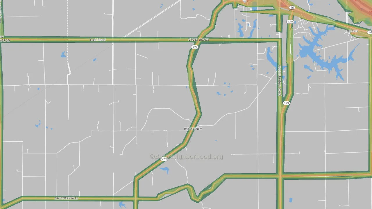 Cross Roads, IN Map of Noise Levels in Cross Roads