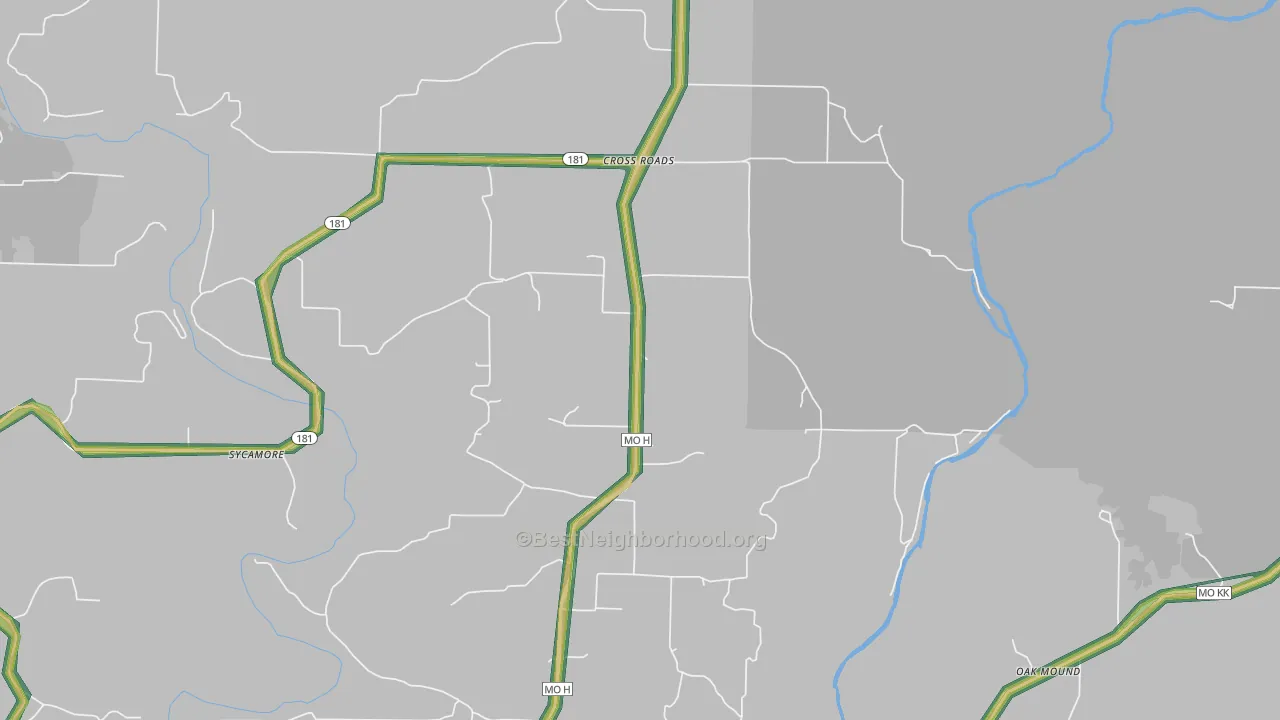 Cross Roads, MO Map of Noise Levels in Cross Roads