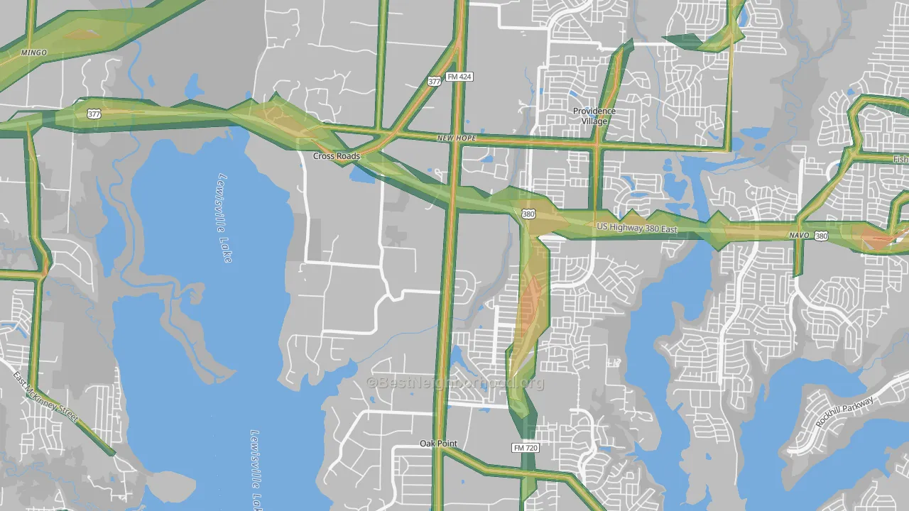 Cross Roads, TX Map of Noise Levels in Cross Roads