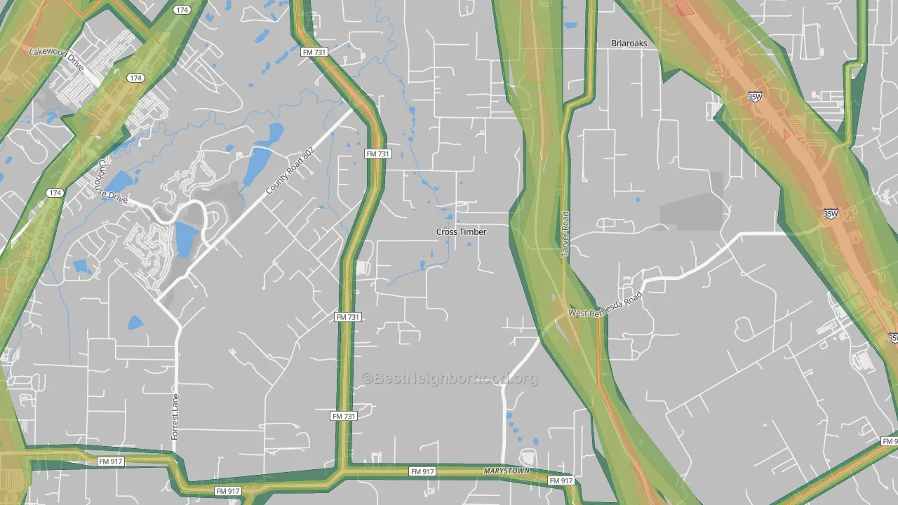 Cross Timber, TX Map of Noise Levels in Cross Timber