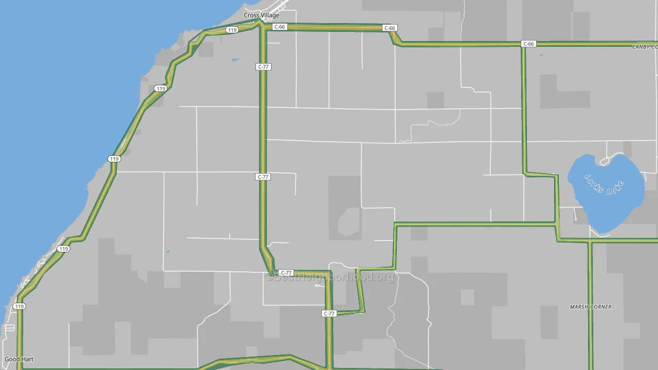 Cross Village, MI Map of Noise Levels in Cross Village