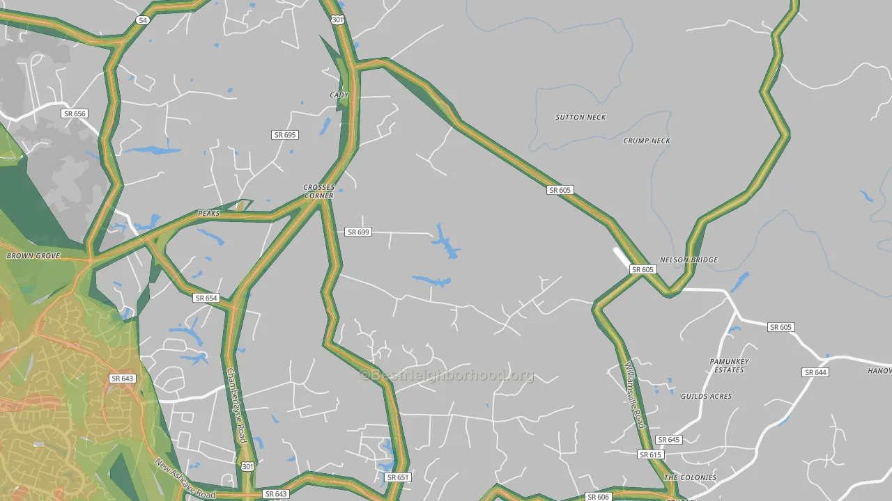 Crosses Corner, VA Map of Noise Levels in Crosses Corner