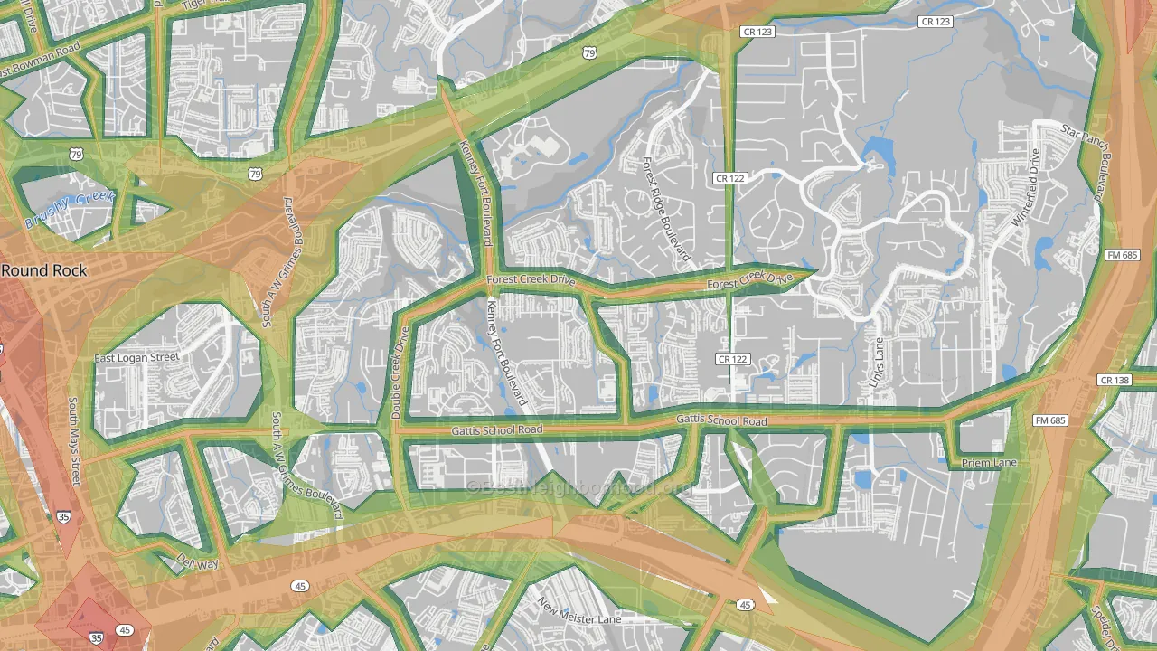 Crossley Crossing, Round Rock, TX Map of Noise Levels in Crossley Crossing
