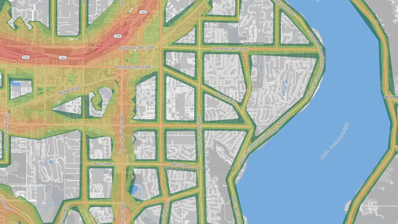 Crossroads, Bellevue, WA Map of Noise Levels in Crossroads