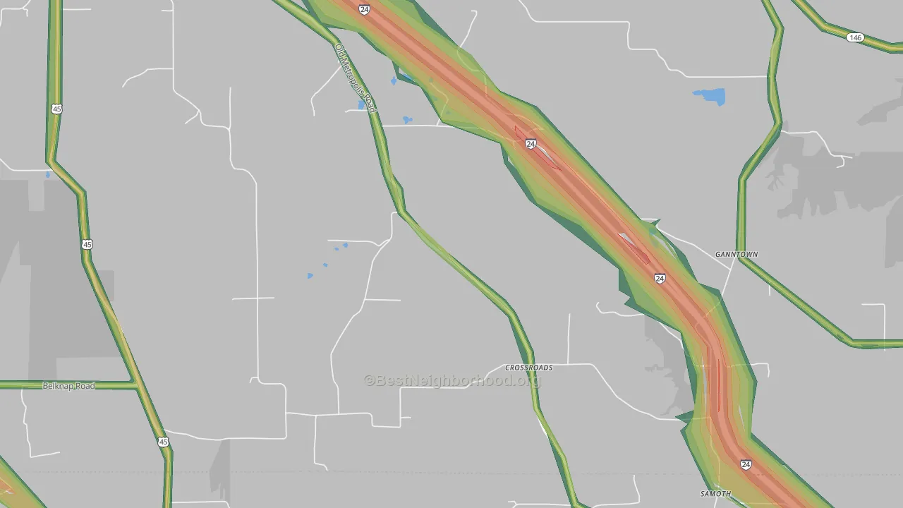 Crossroads, IL Map of Noise Levels in Crossroads