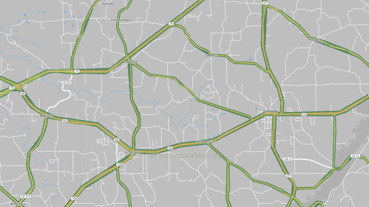 Crossville, AL Map of Noise Levels in Crossville