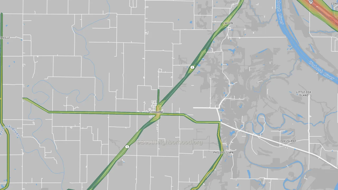 Crossville, IL Map of Noise Levels in Crossville