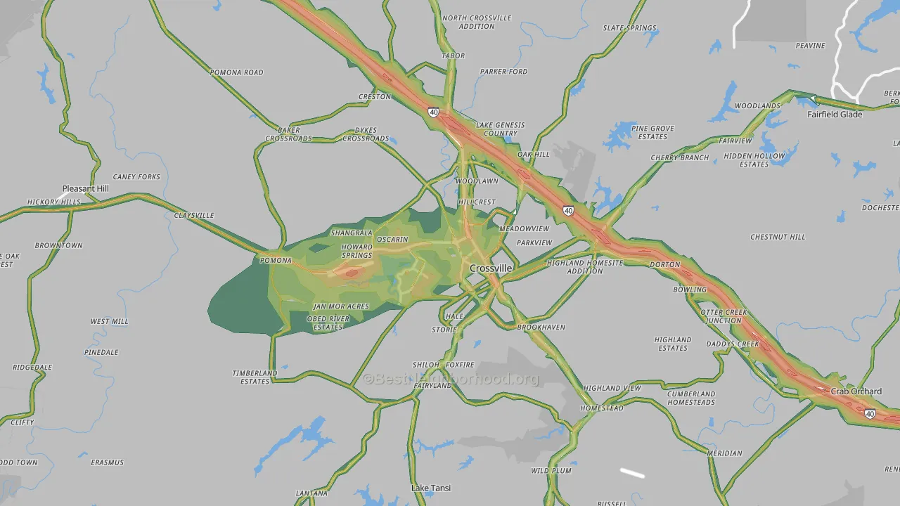 Crossville, TN Map of Noise Levels in Crossville