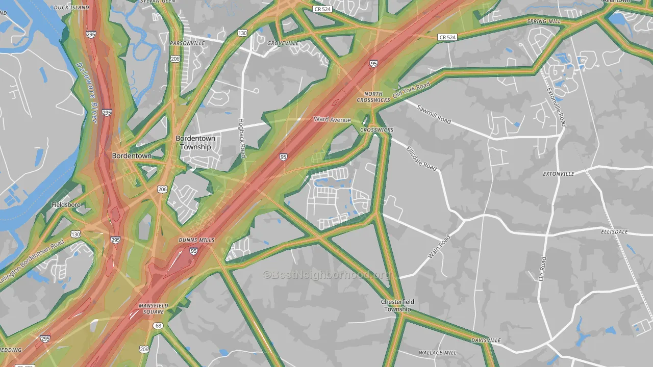 Crosswicks, NJ Map of Noise Levels in Crosswicks