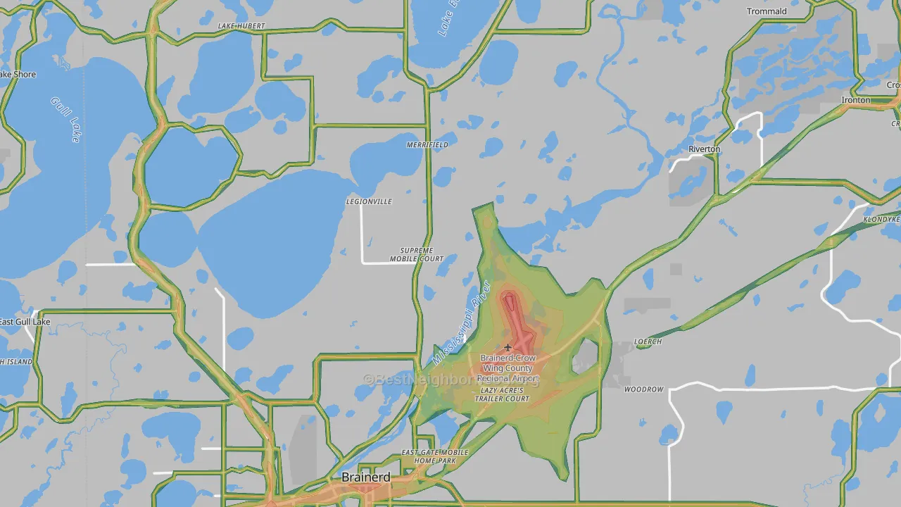 Crow Wing County, MN Map of Noise Levels in Crow Wing County