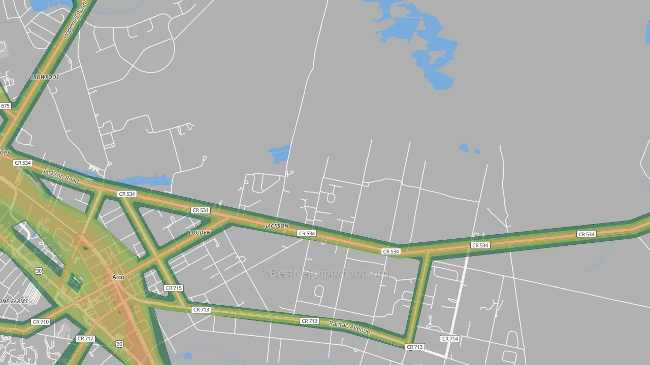 Crowfoot, NJ Map of Noise Levels in Crowfoot