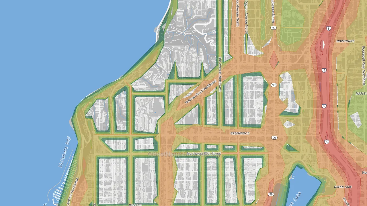 Crown Hill, Seattle, WA Map of Noise Levels in Crown Hill