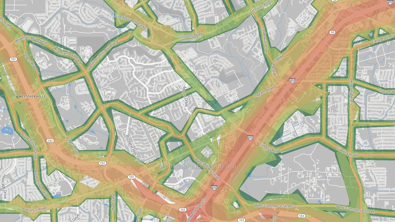 Crown Meadows, San Antonio, TX Map of Noise Levels in Crown Meadows