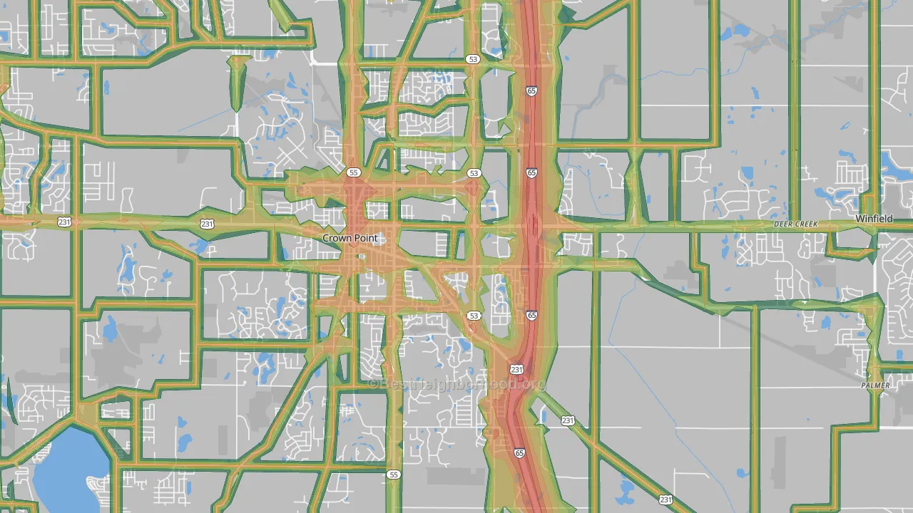 Crown Point, IN Map of Noise Levels in Crown Point