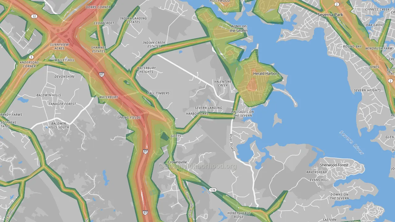 Crownsville, MD Map of Noise Levels in Crownsville