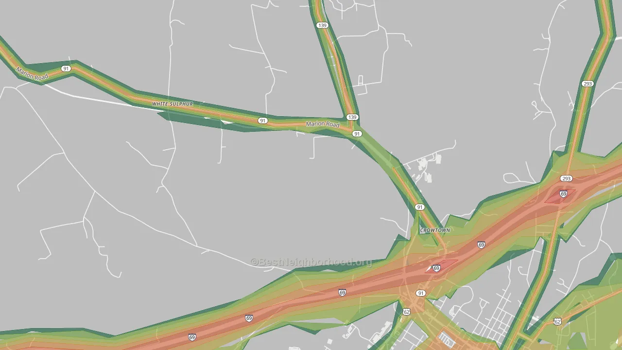 Crowtown, KY Map of Noise Levels in Crowtown