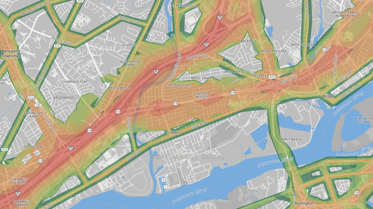 Croydon, PA Map of Noise Levels in Croydon