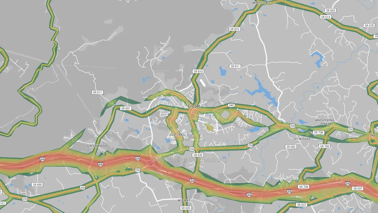 Crozet, VA Map of Noise Levels in Crozet