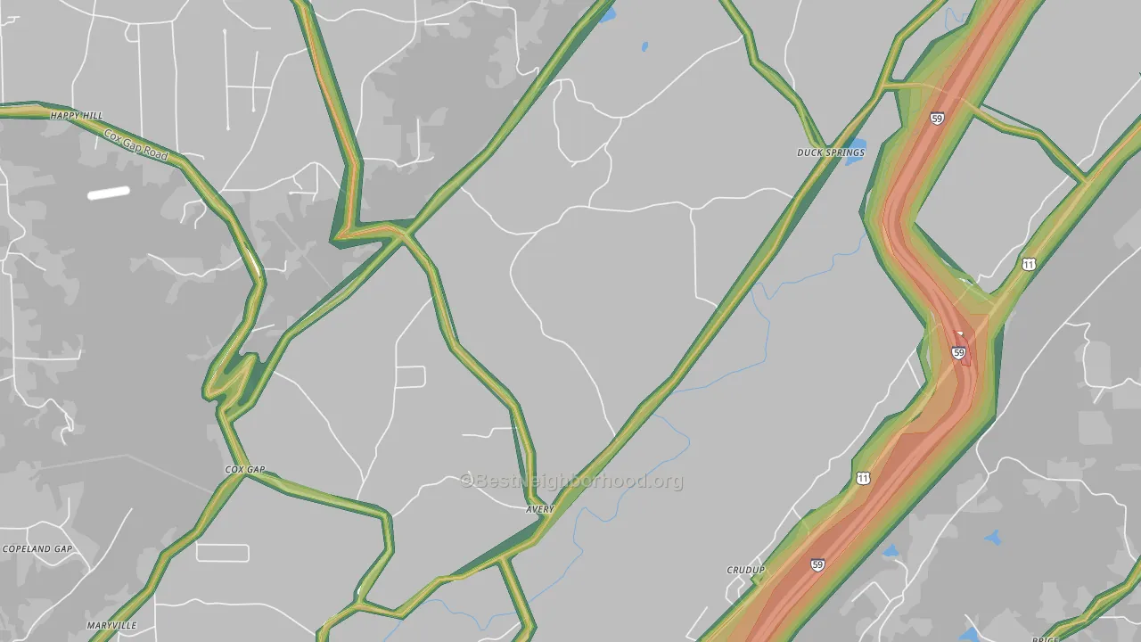 Crudup, AL Map of Noise Levels in Crudup