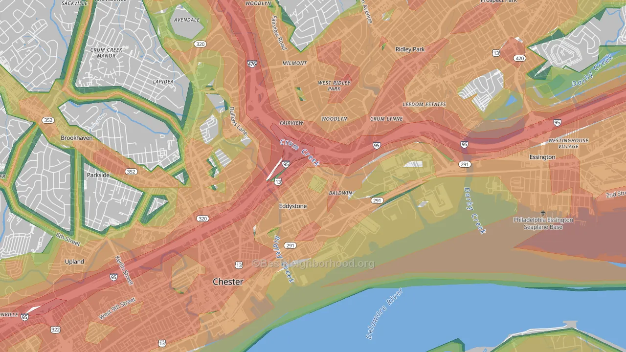 Crum Lynne, PA Map of Noise Levels in Crum Lynne