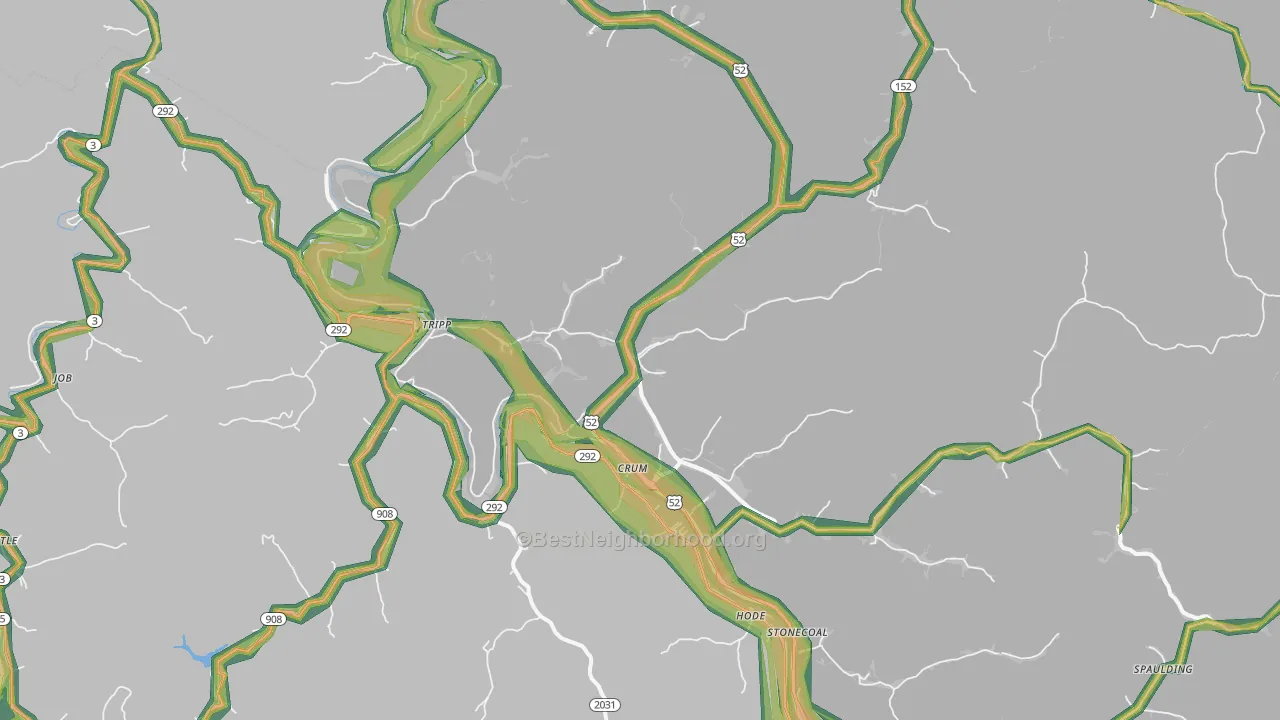 Crum, WV Map of Noise Levels in Crum