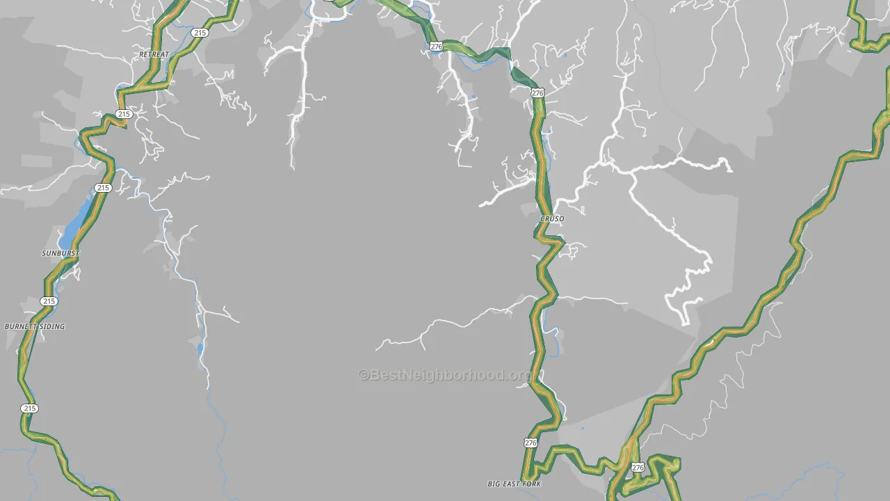 Cruso, NC Map of Noise Levels in Cruso