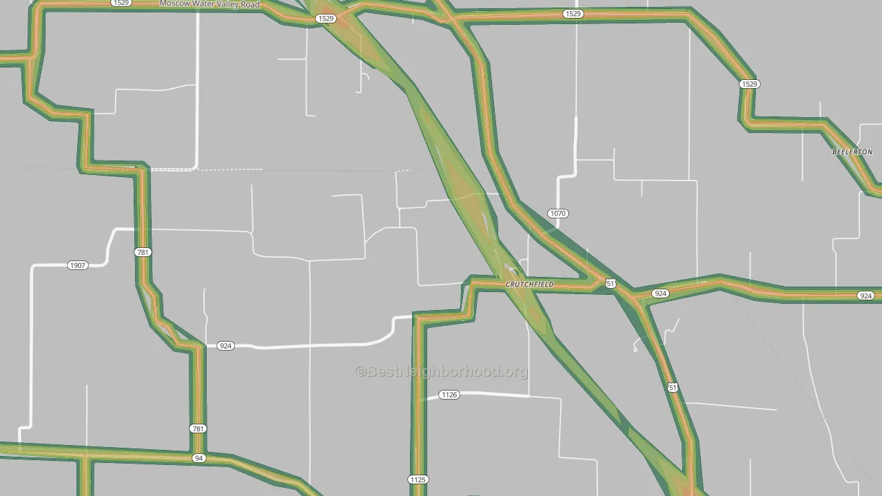 Crutchfield, KY Map of Noise Levels in Crutchfield