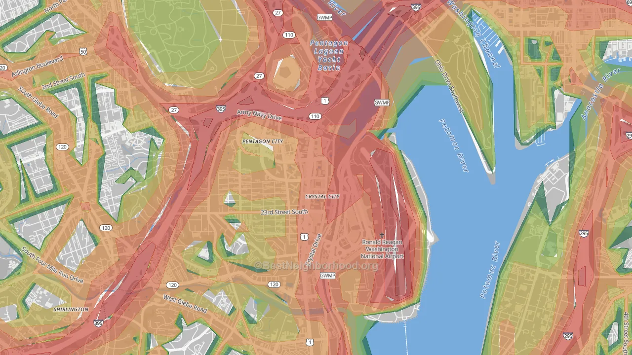 Crystal City, Arlington, VA Map of Noise Levels in Crystal City