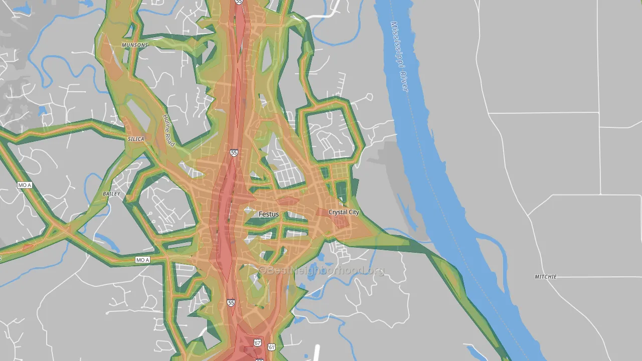 Crystal City, MO Map of Noise Levels in Crystal City