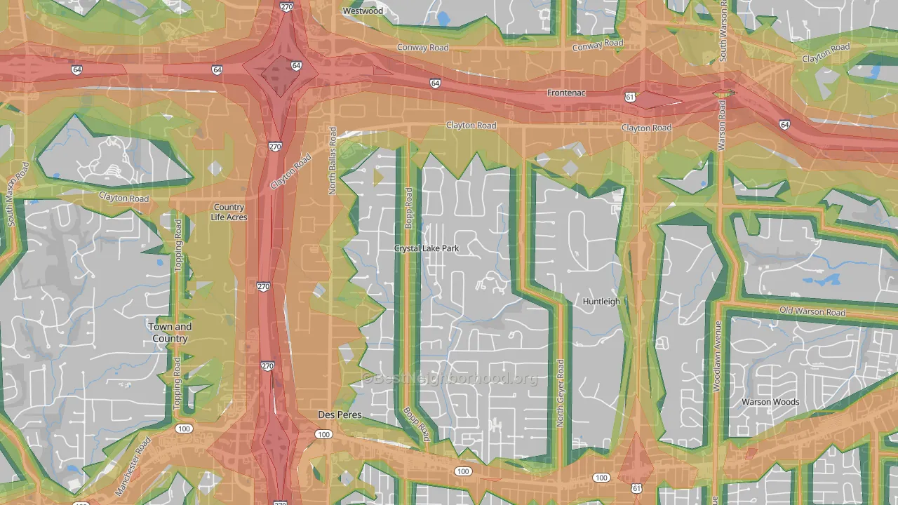 Crystal Lake Park, MO Map of Noise Levels in Crystal Lake Park