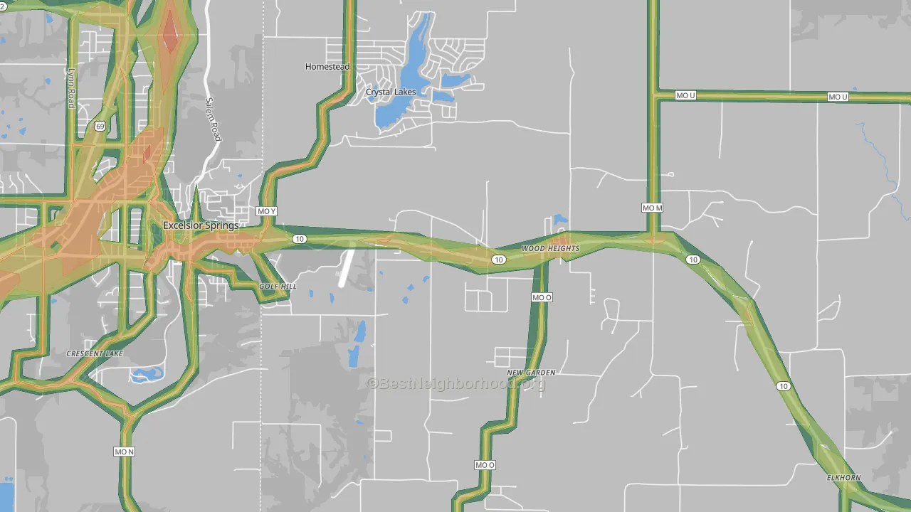 Crystal Lakes, MO Map of Noise Levels in Crystal Lakes