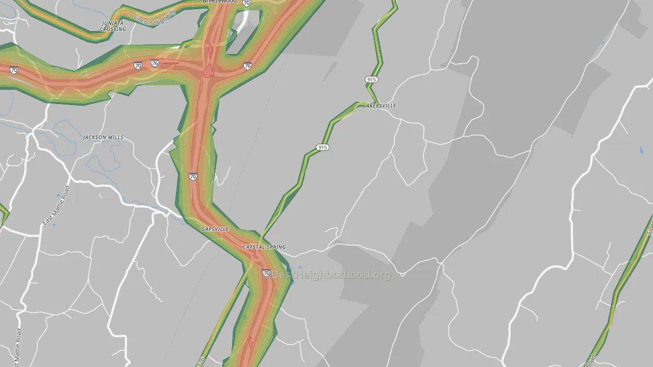 Crystal Spring, PA Map of Noise Levels in Crystal Spring