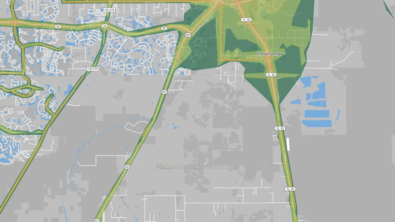 Crystal Springs, FL Map of Noise Levels in Crystal Springs
