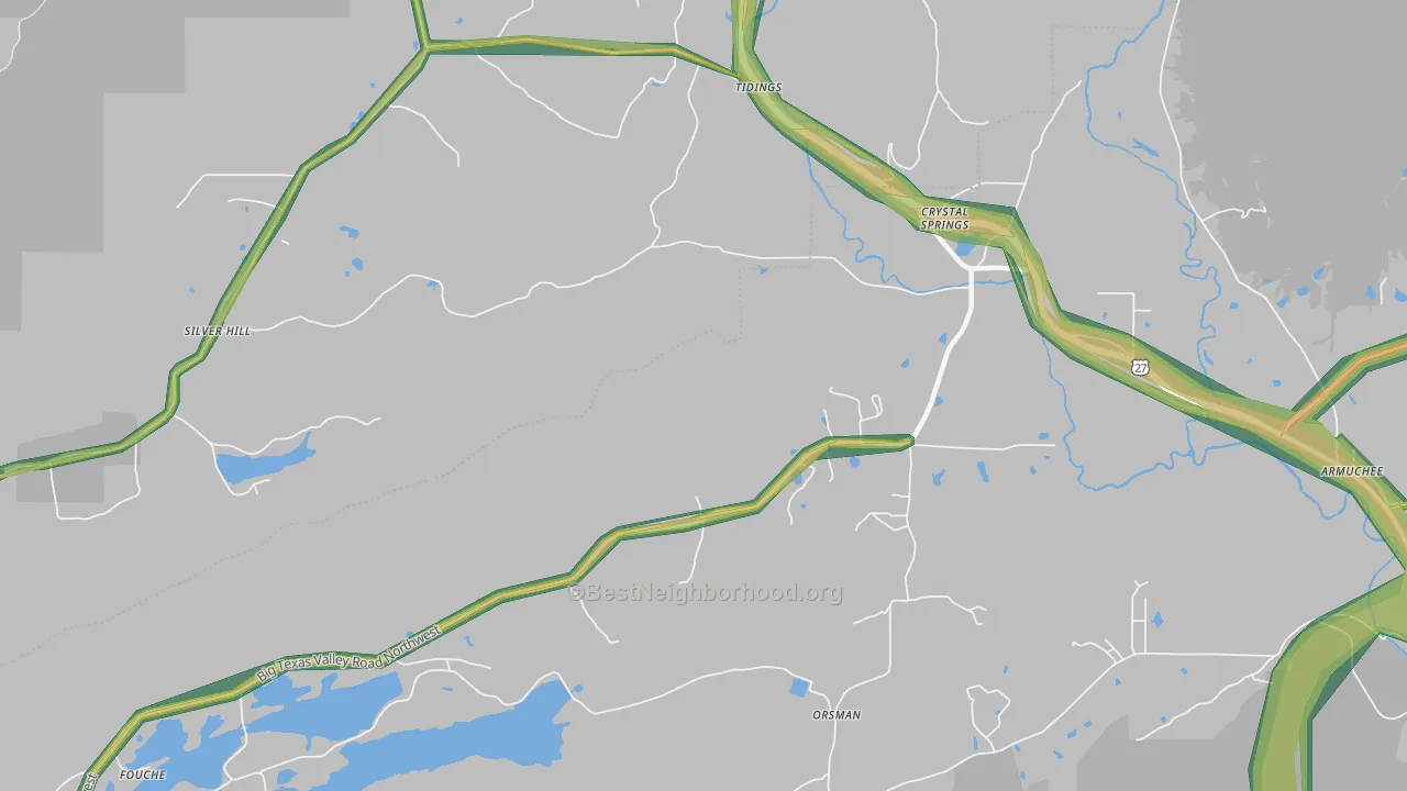 Crystal Springs, GA Map of Noise Levels in Crystal Springs