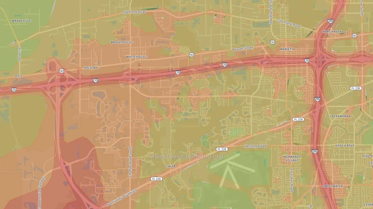 Crystal Springs, Jacksonville, FL Map of Noise Levels in Crystal Springs