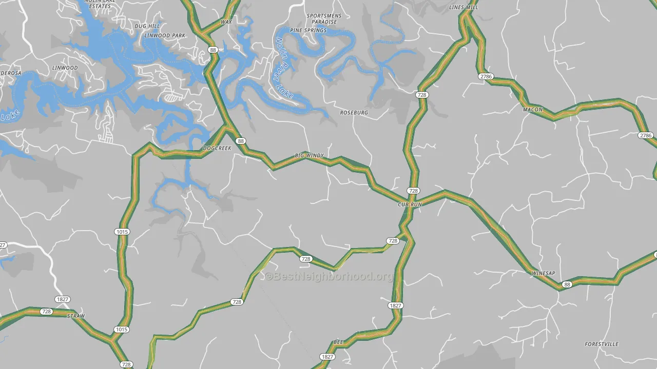 Cub Run, KY Map of Noise Levels in Cub Run