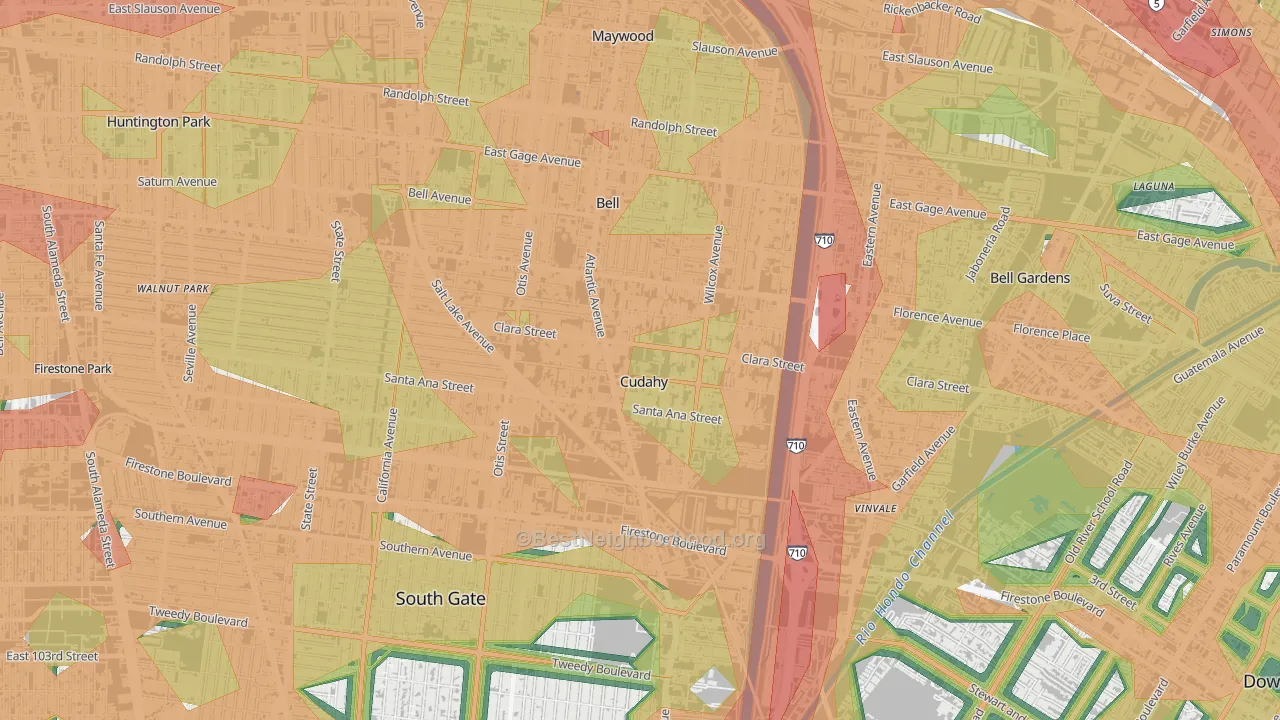 Cudahy, CA Map of Noise Levels in Cudahy
