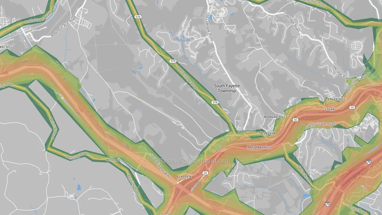 Cuddy, PA Map of Noise Levels in Cuddy