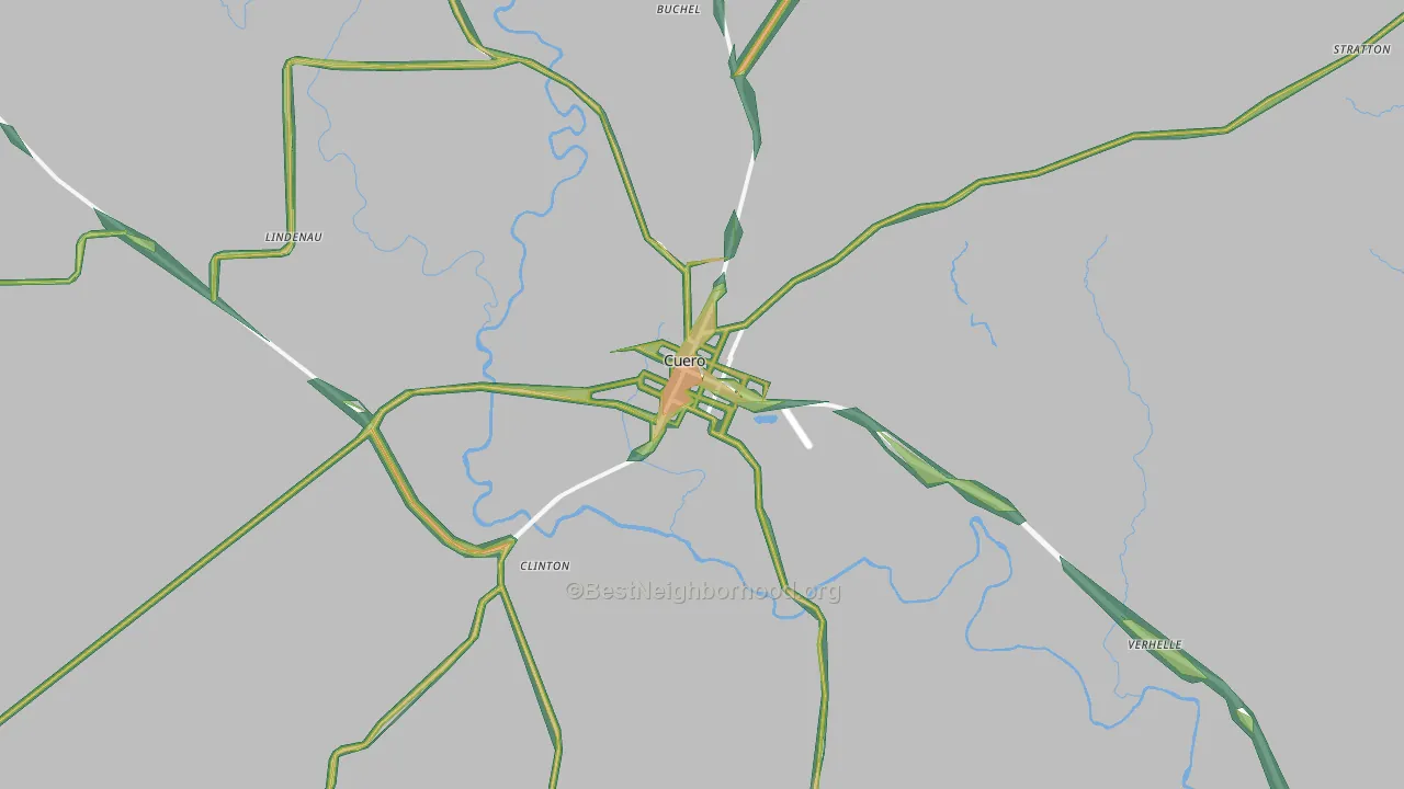 Cuero, TX Map of Noise Levels in Cuero