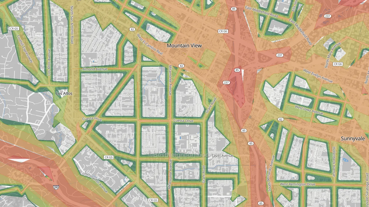 Cuesta Park, Mountain View, CA Map of Noise Levels in Cuesta Park
